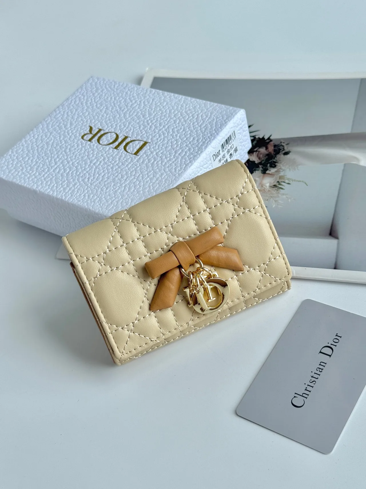 Dior Calfskin Quilted Wallet in Beige · view 1