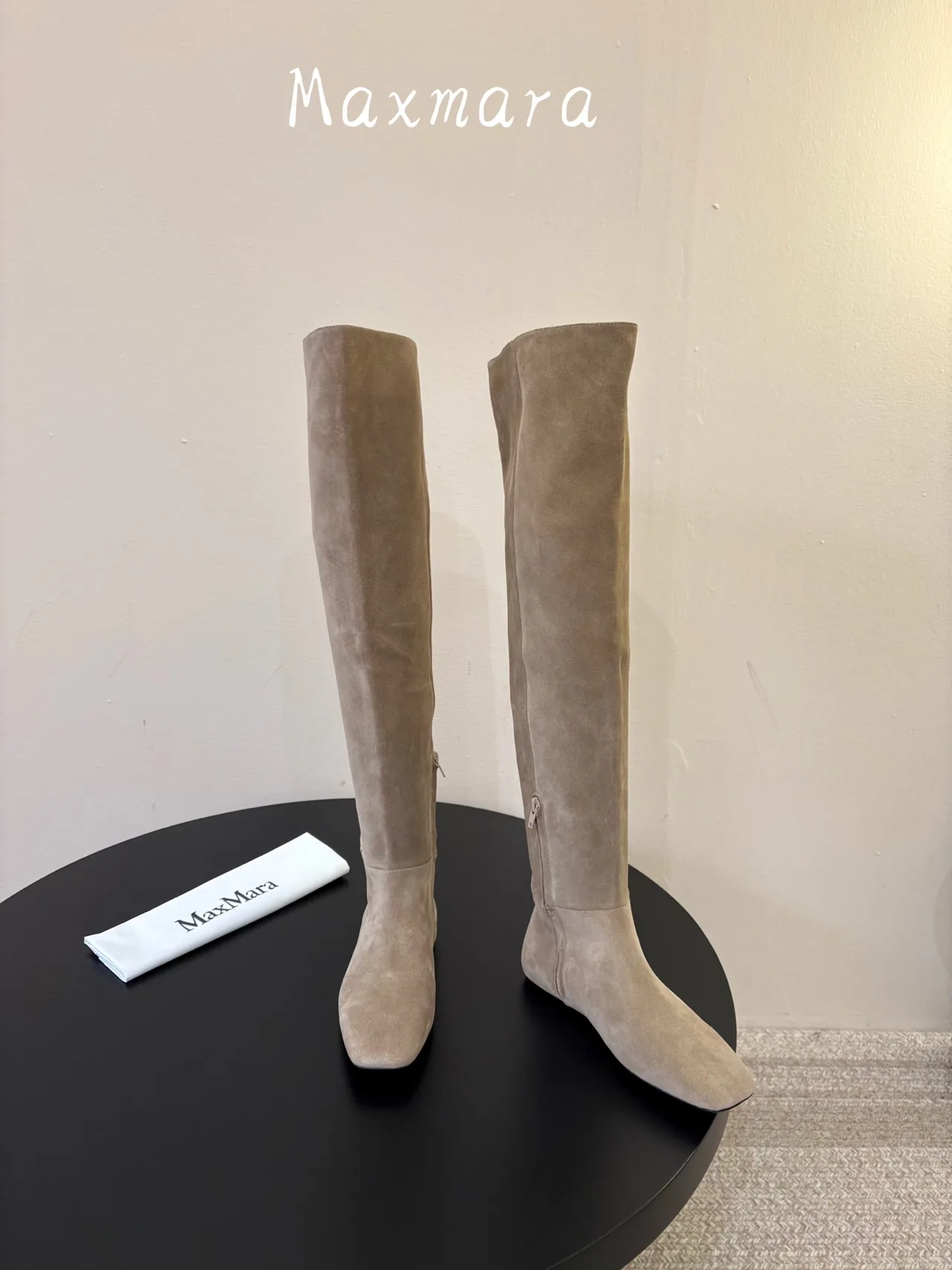 Max Mara Suede-Look Pointed-Toe Knee-High Boots in Brown · view 2