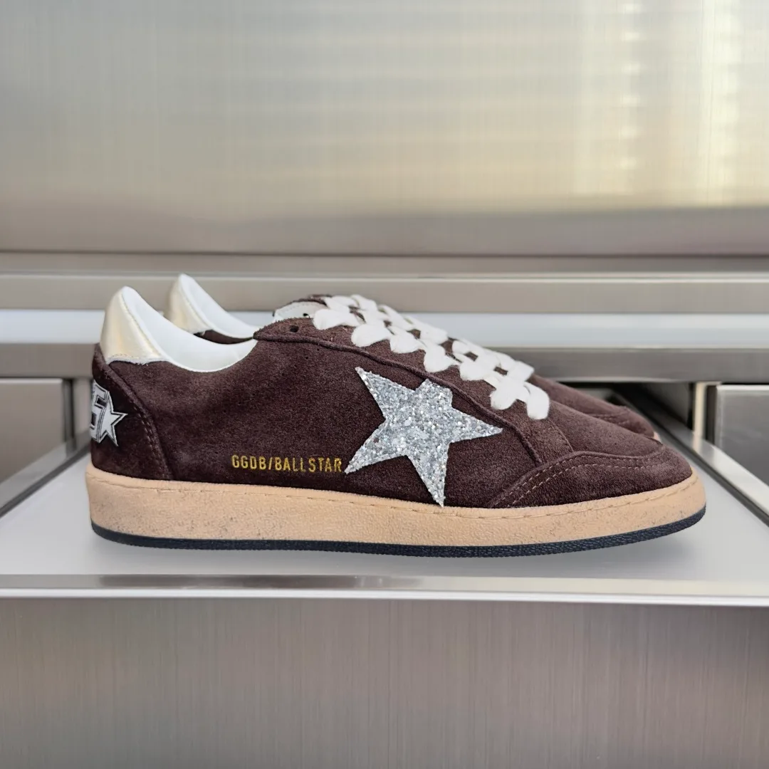 Golden Goose Cowhide Suede-Look Ball Star Sneakers in Brown · view 1