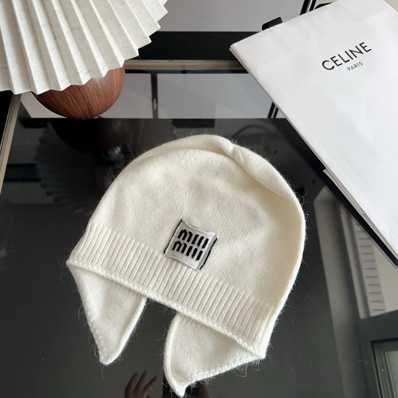 Miu Miu Embroidered Beanie in White · view 1
