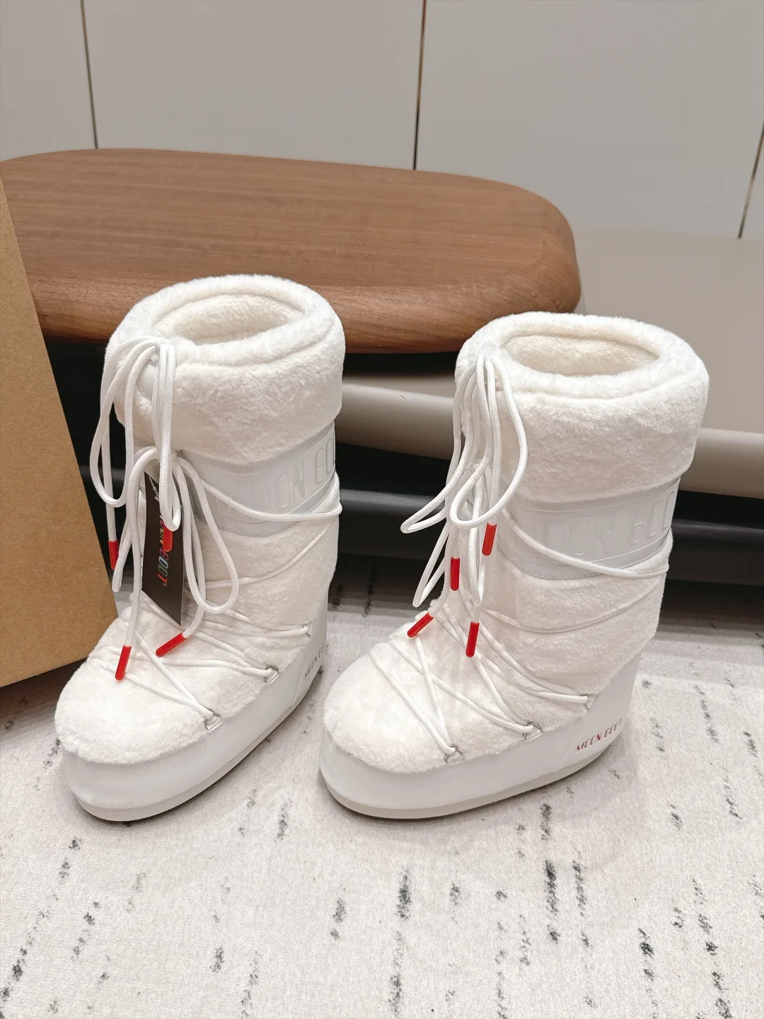 Moon Boot Heart Plush Snow Boots in White · view 1