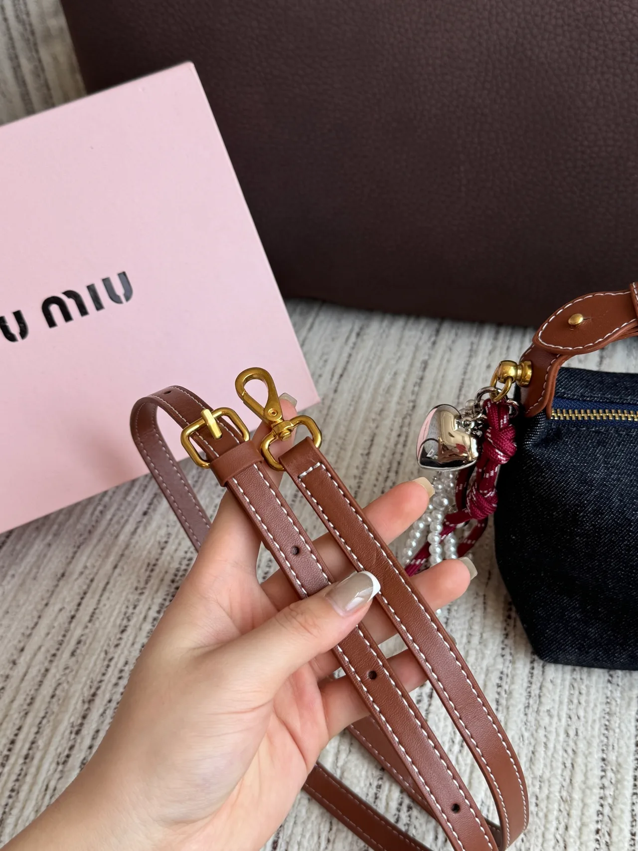 Miu Miu Embroidered Hobo Bag in Blue · view 7