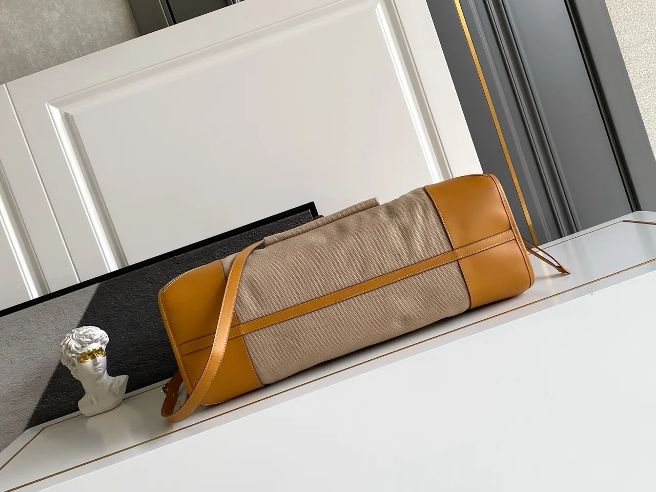 Prada Leather Belted Tote in Beige · view 4