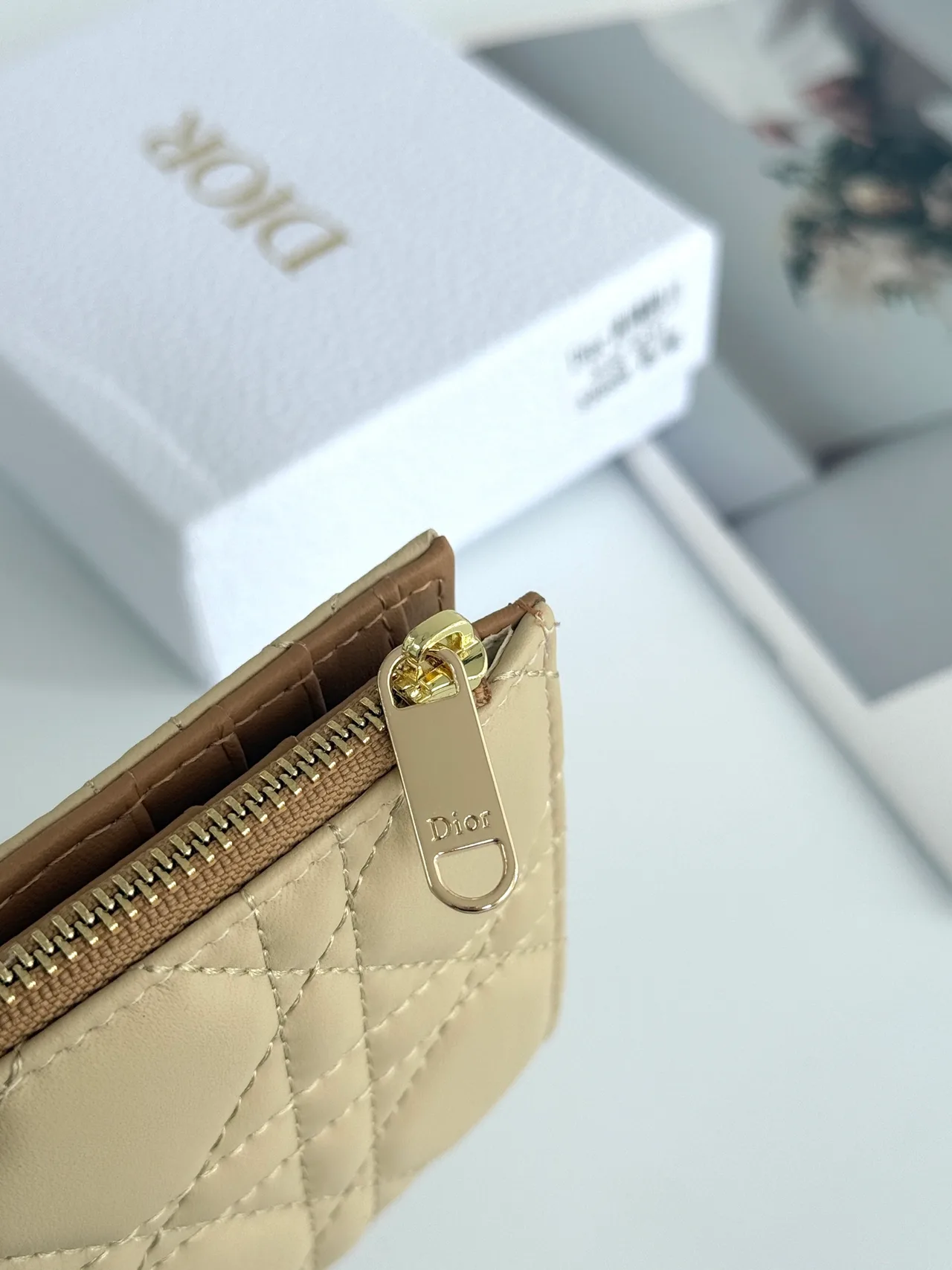Dior Lambskin Quilted Wallet in Beige · view 4