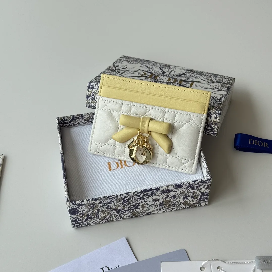 Dior Lambskin Quilted Bow Cardholder in White · view 2