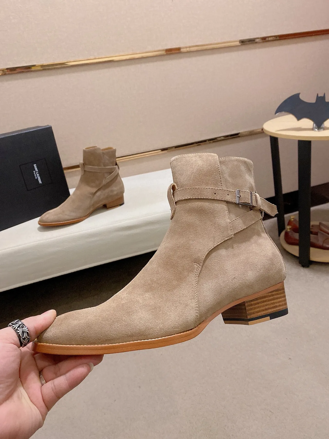 Saint Laurent Cowhide Boots in Beige · view 3