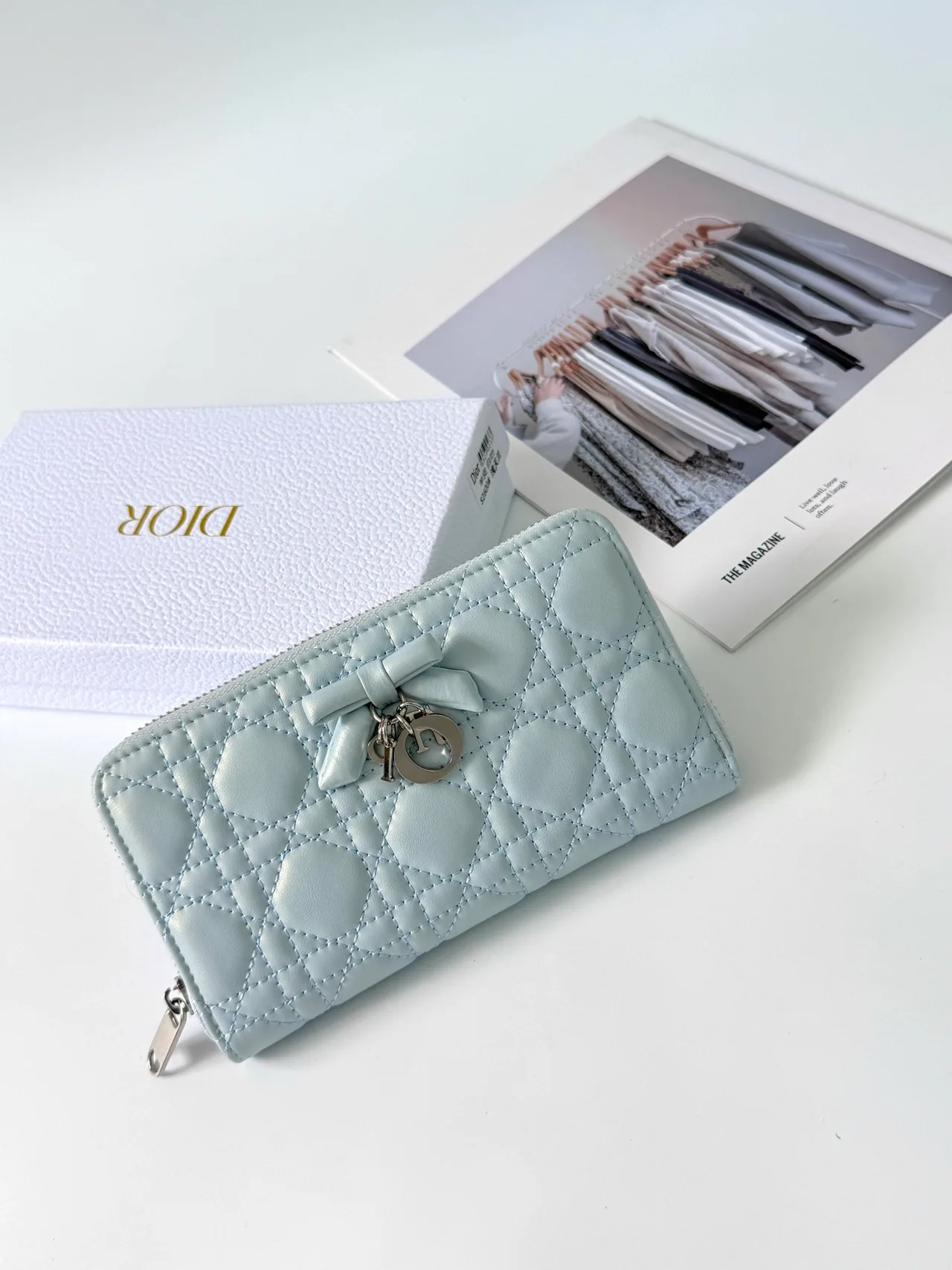 Dior Lambskin Quilted Wallet in Blue · view 1