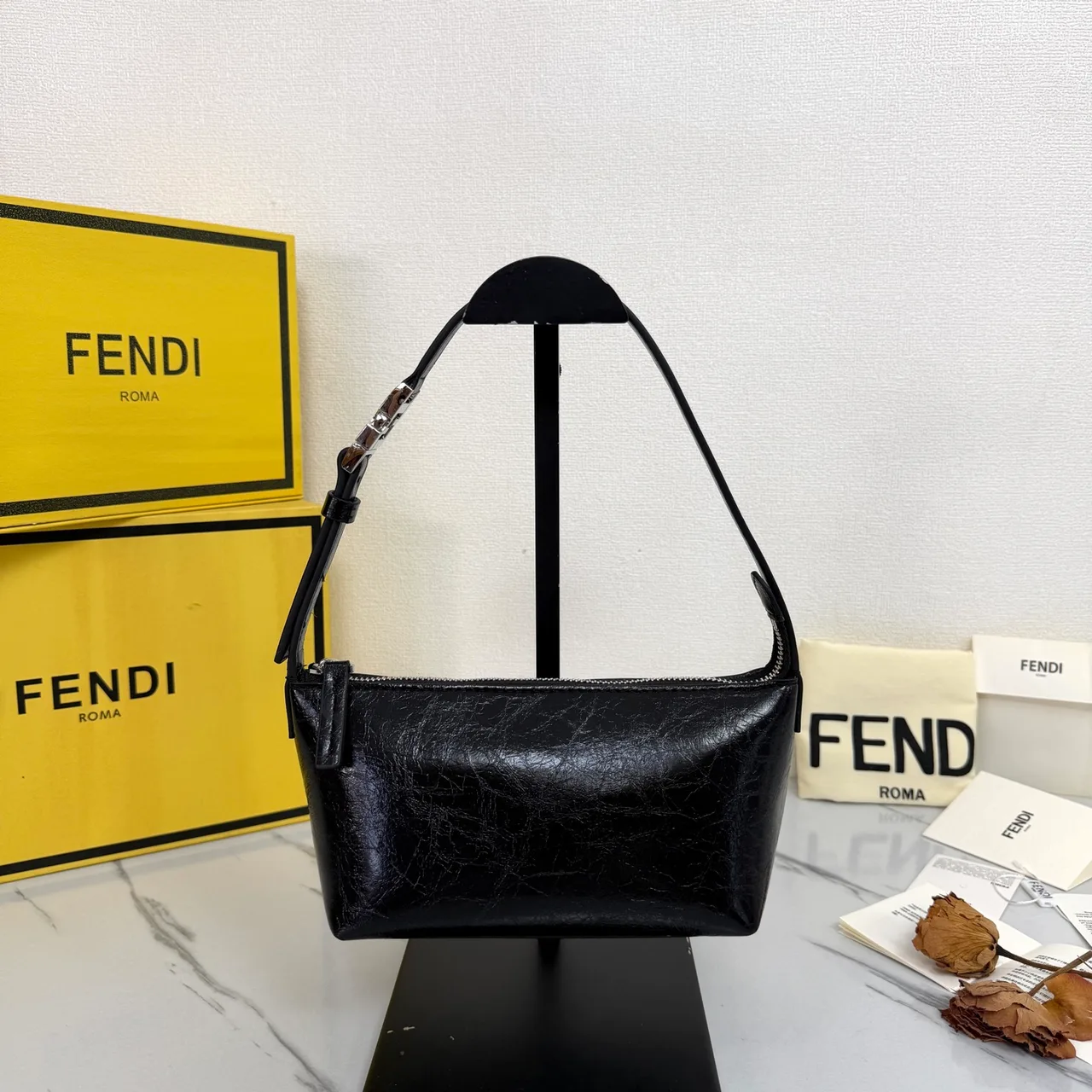 Fendi Baguette Cowhide Hobo Bag in Black · view 1