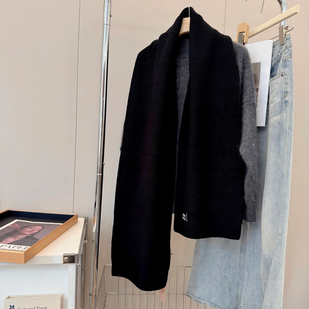 Miu Miu Ribbed Scarf in Black · view 7