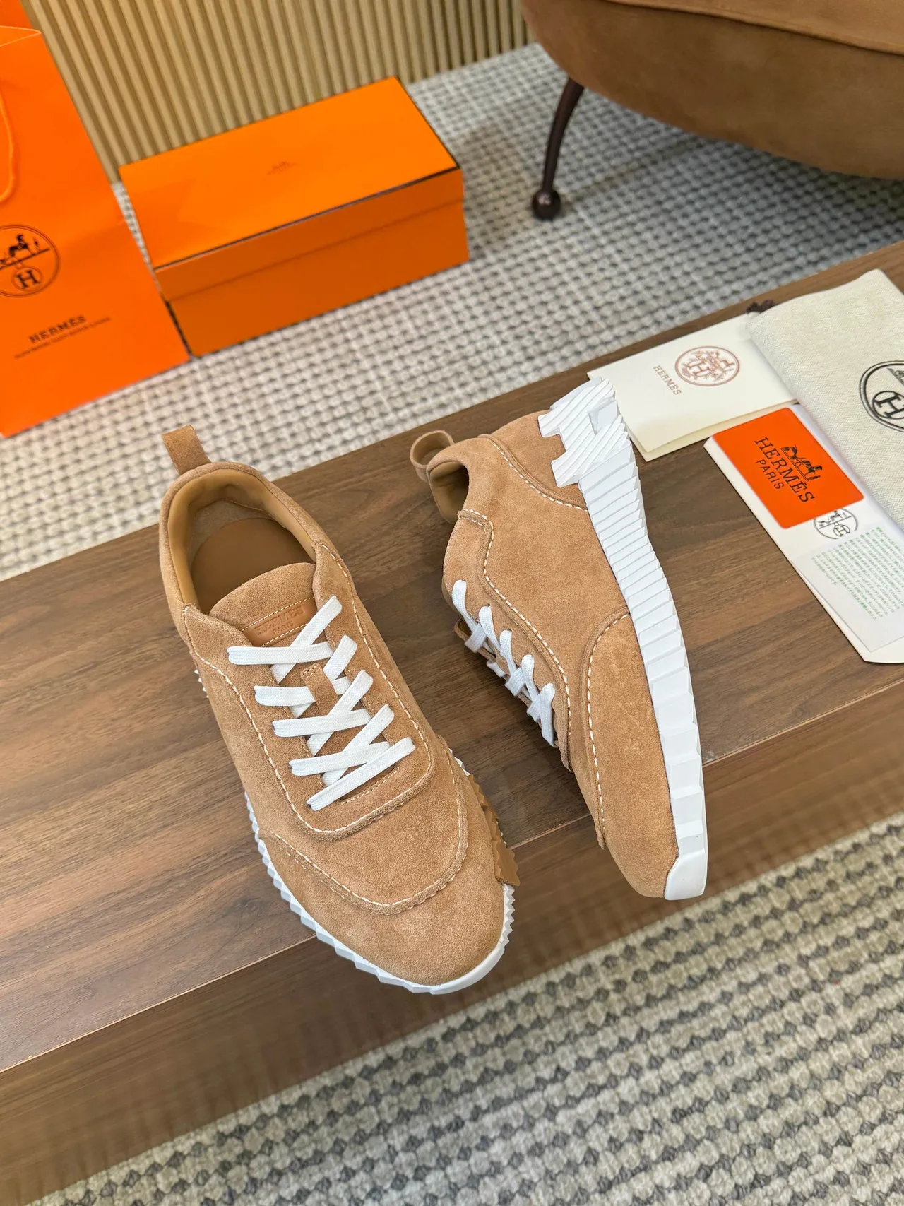 Hermes Panelled Sneakers in Tan · view 8