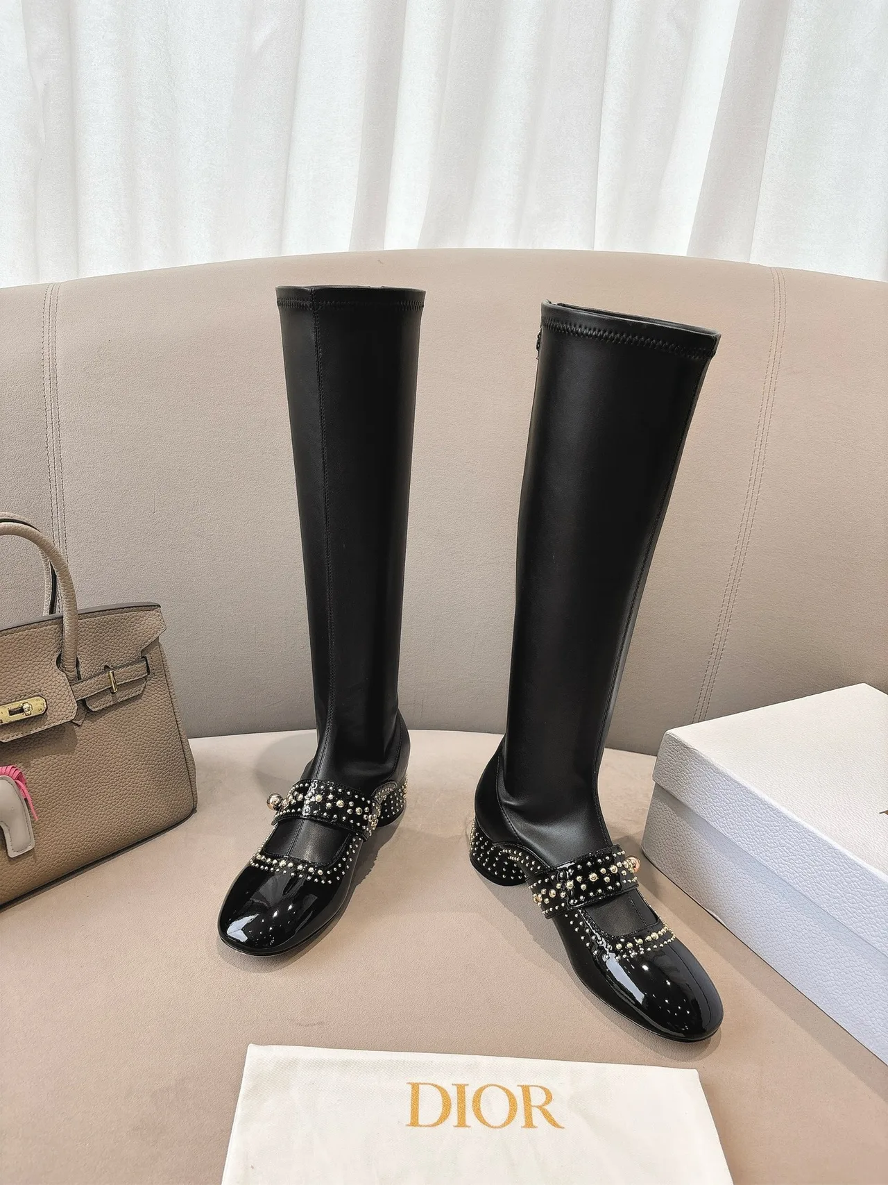 Dior Sheepskin Patent Leather Glossy Pointed-Toe Ankle Boots in Black · view 2
