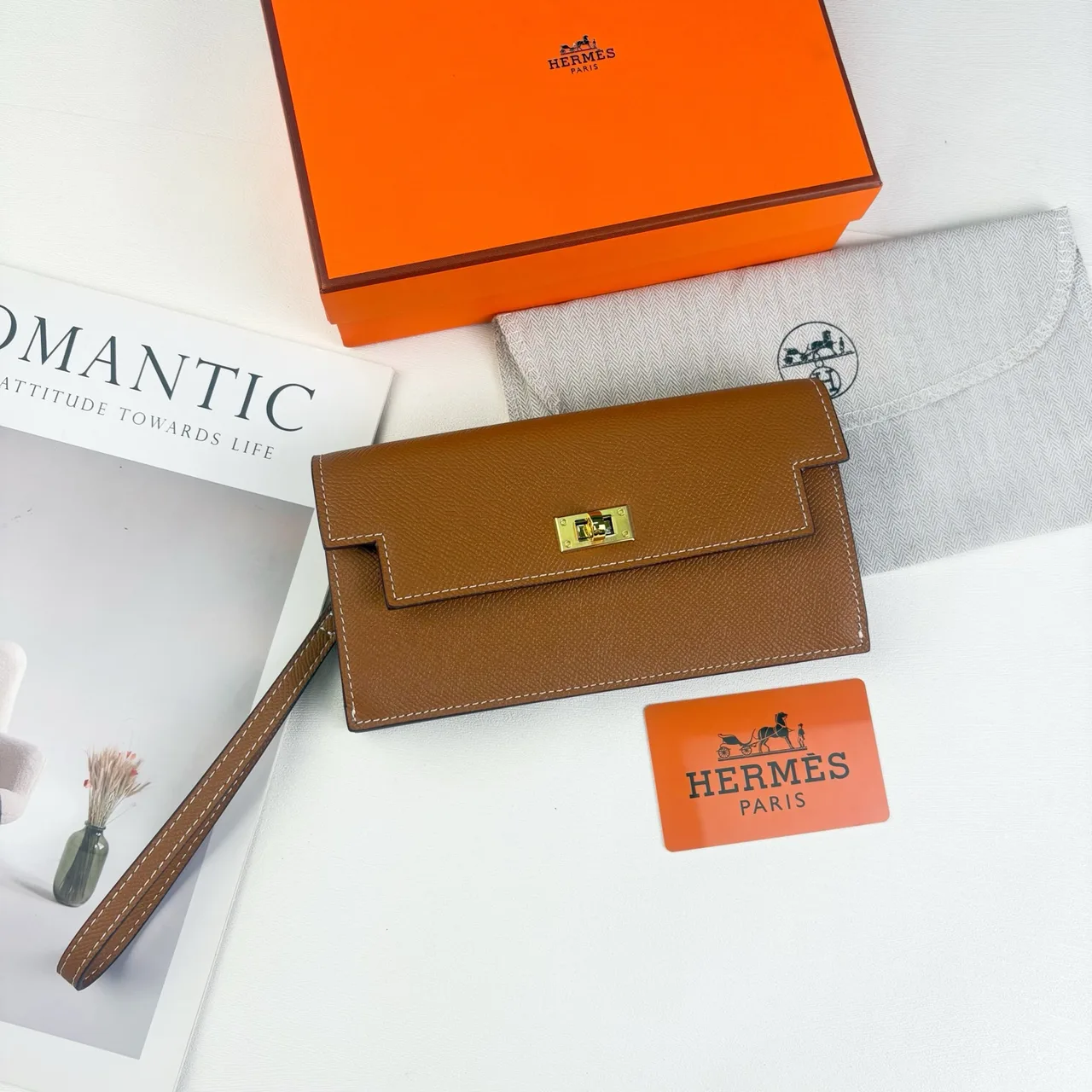 Hermes Wristlet Wallet in Pink & Brown · view 2