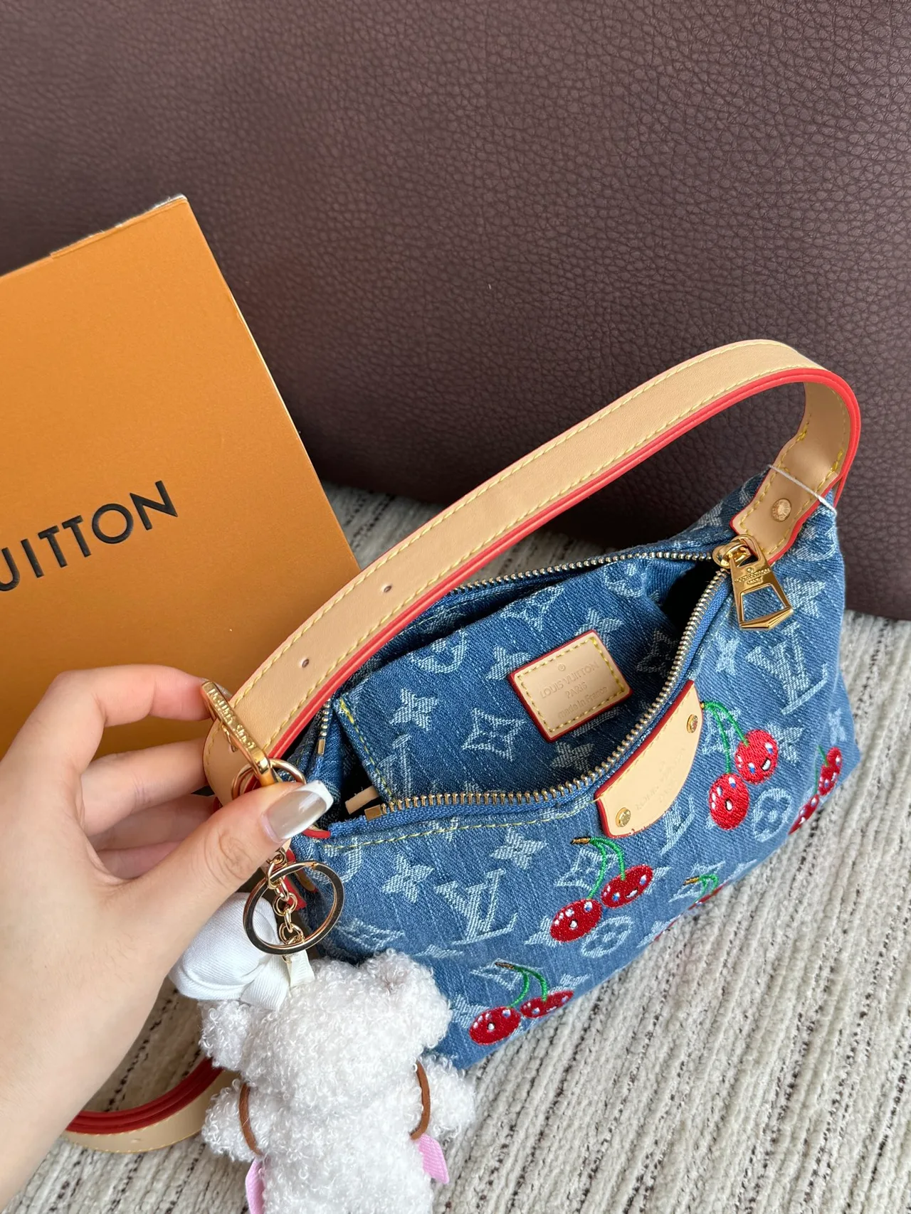 Louis Vuitton Embroidered Cherry Denim Pouch in Blue · view 4