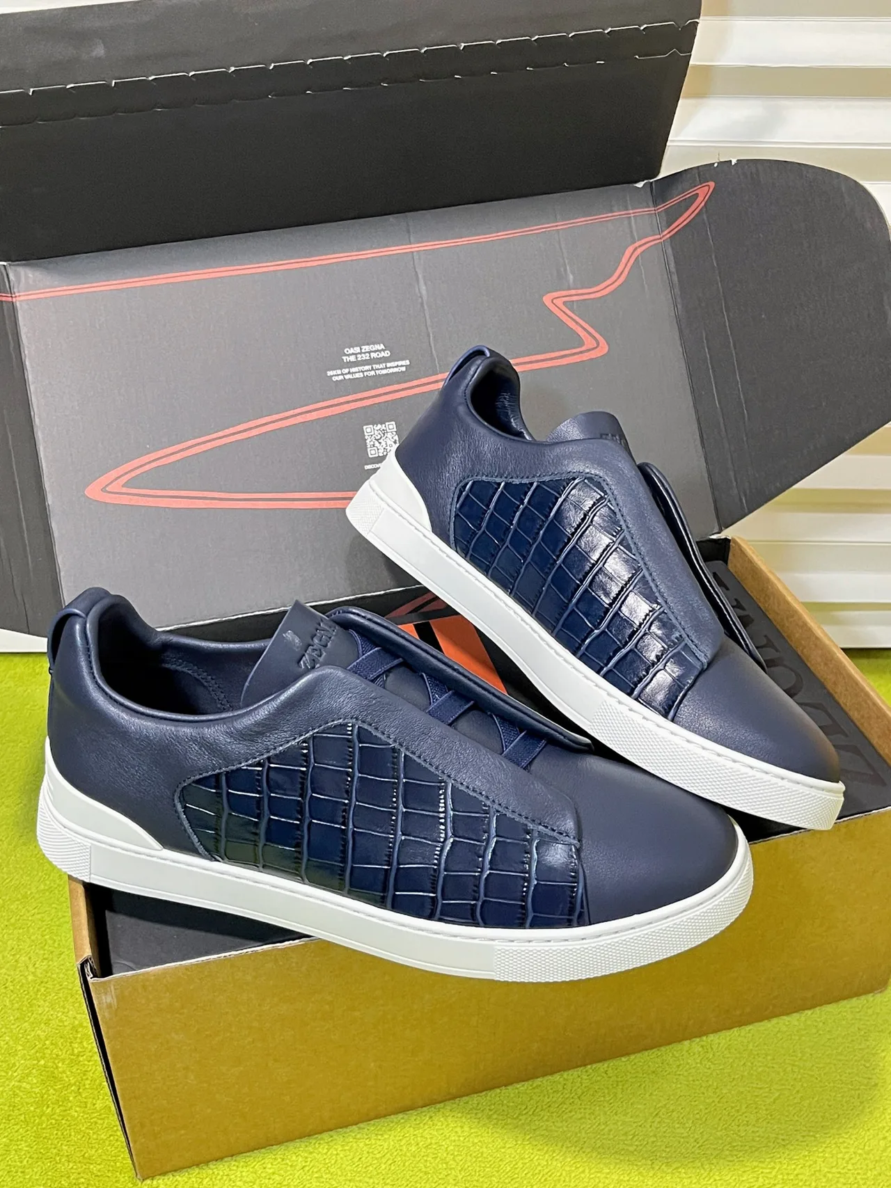 Zegna Triple Stitch Sneakers in Blue · view 5