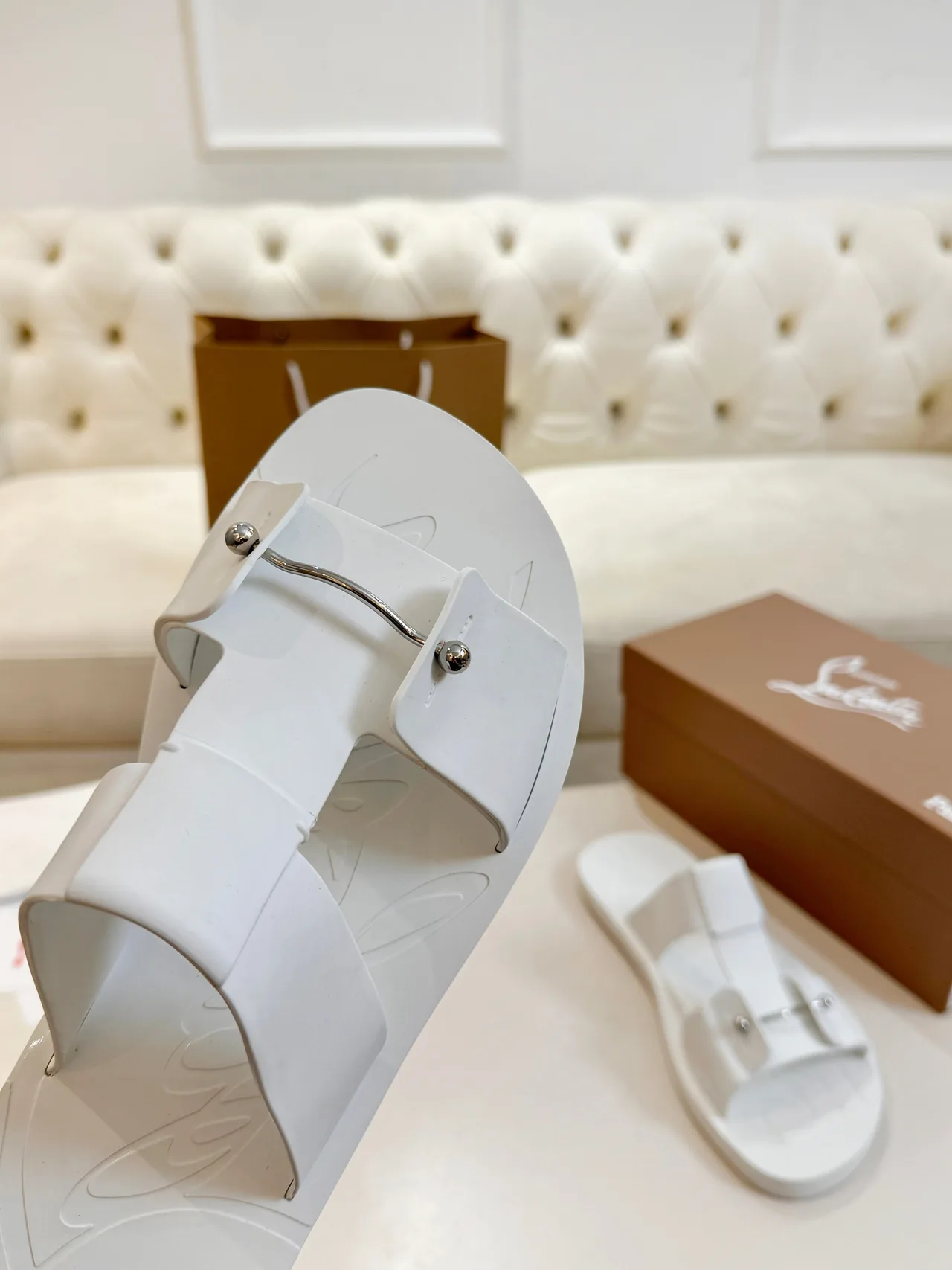 Christian Louboutin Slide Sandals in White · view 7