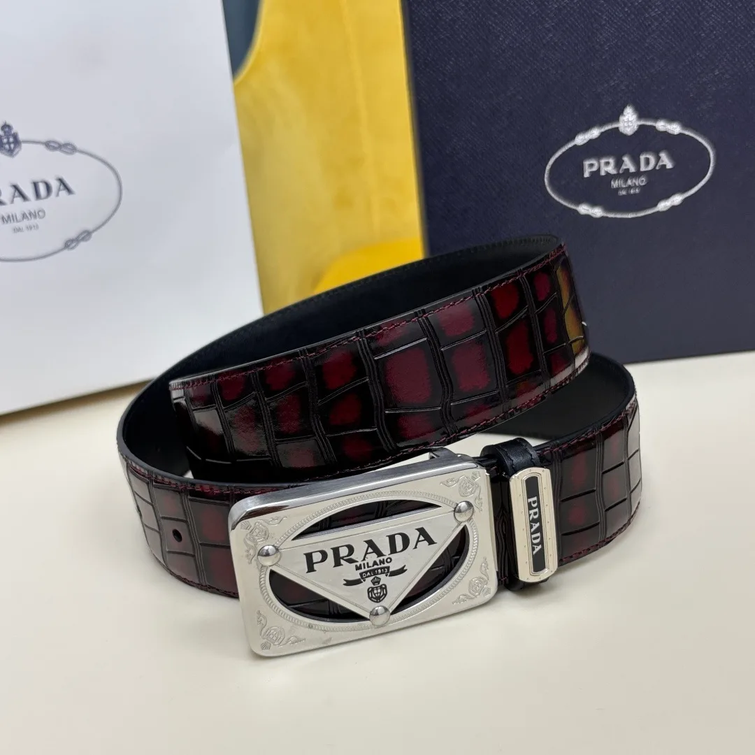 Prada Croc-Effect Belt in Burgundy · view 5