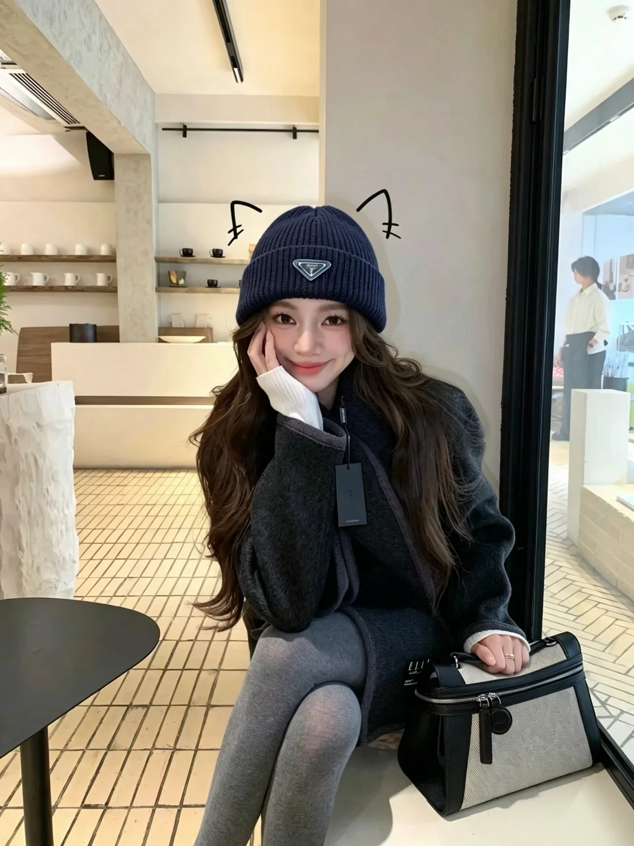 Prada Ribbed Beanie in Blue · view 2