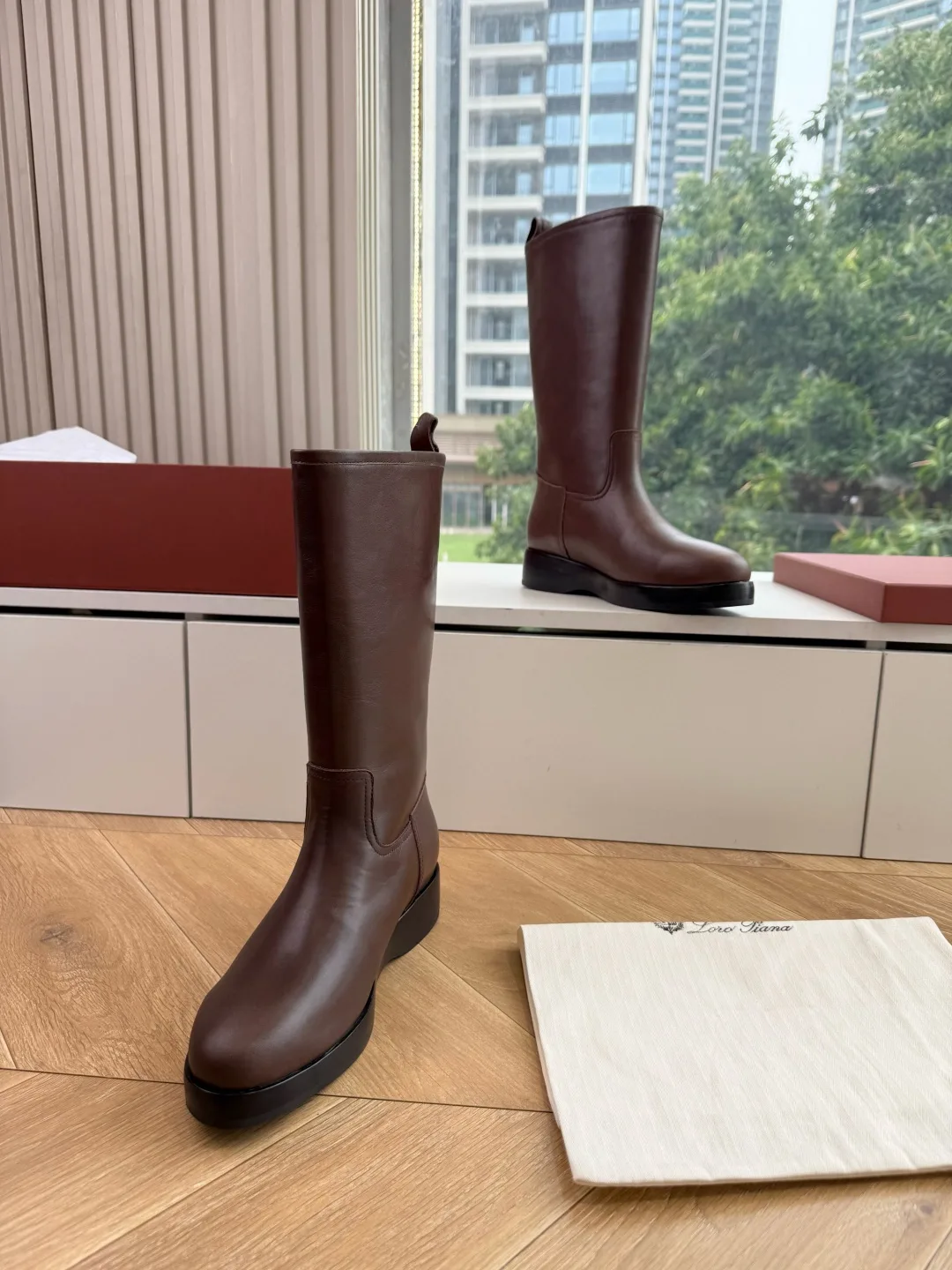 Loro Piana Cowhide Glossy Round-Toe Ankle Boots in Brown · view 4