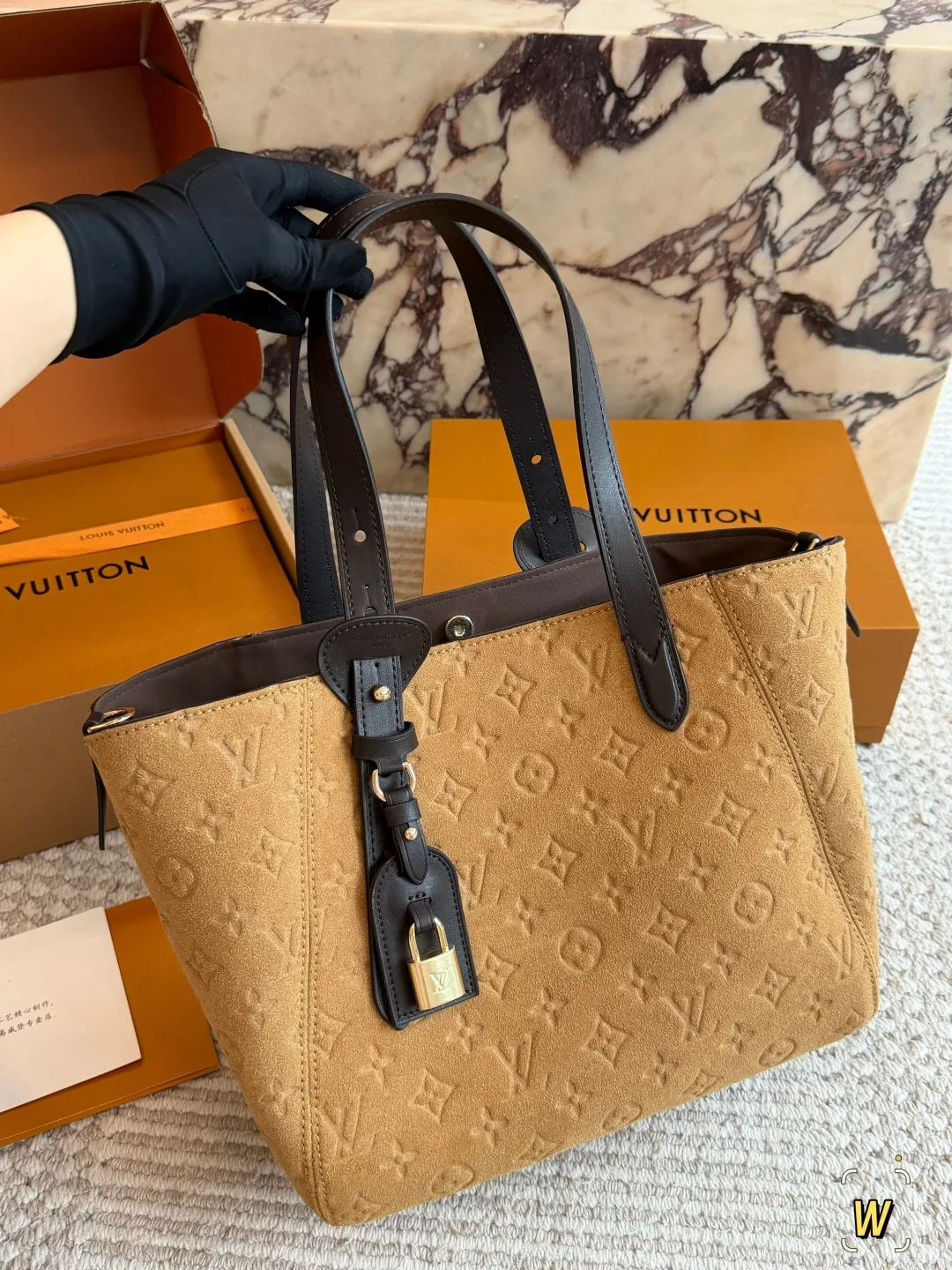 Louis Vuitton Suede Tote in Tan · view 5
