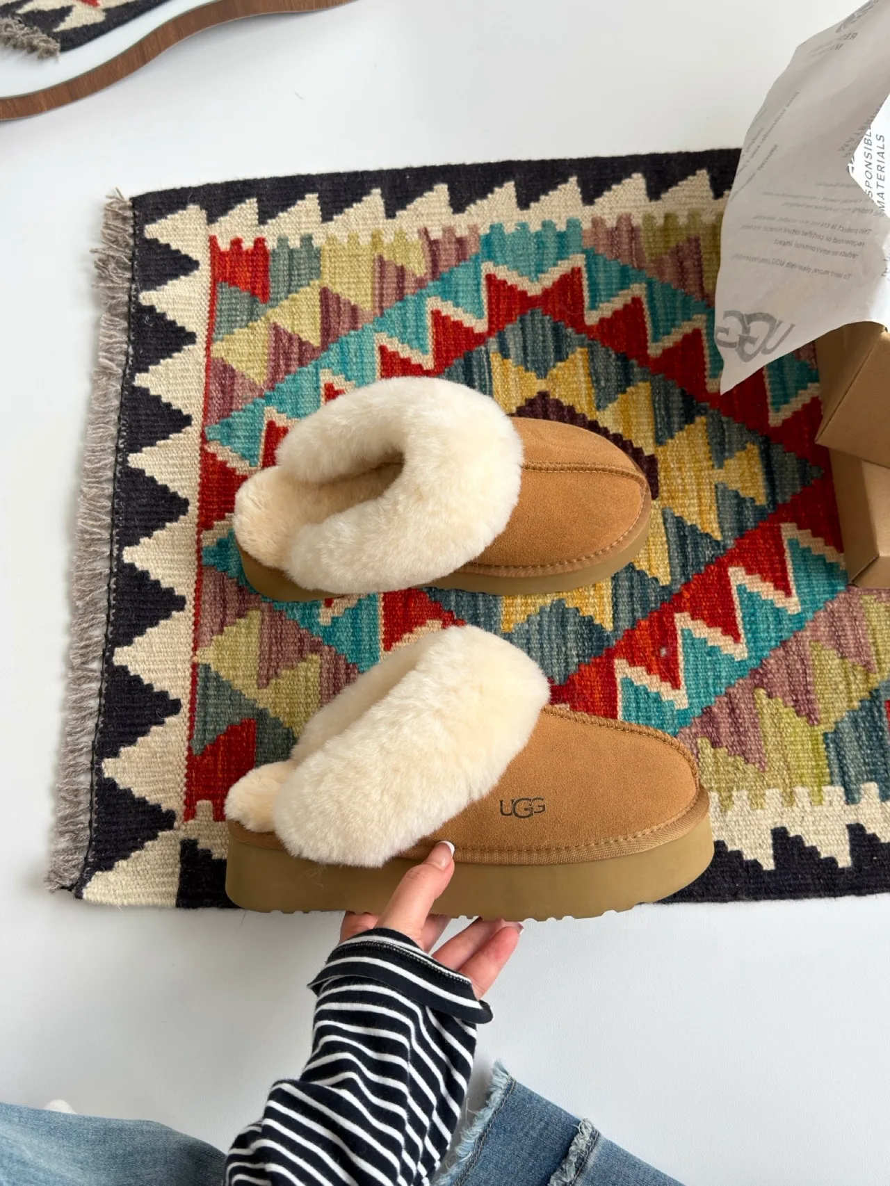 Smooth Plush-Cuff Platform Mules in Brown · view 7