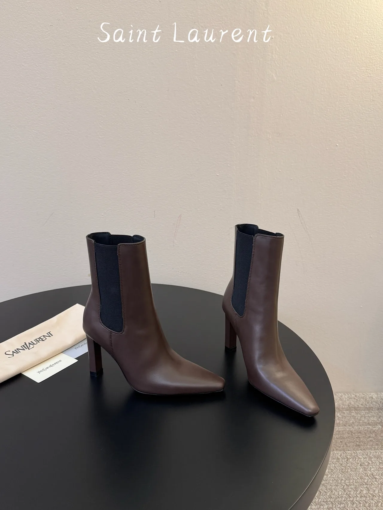 Saint Laurent Cowhide Sheepskin Pointed Ankle Boots in Brown · view 4