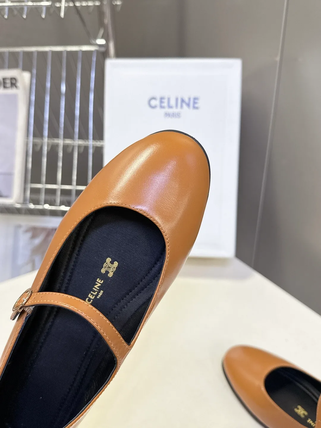 Celine Calfskin Mary Jane Flats in Tan · view 8
