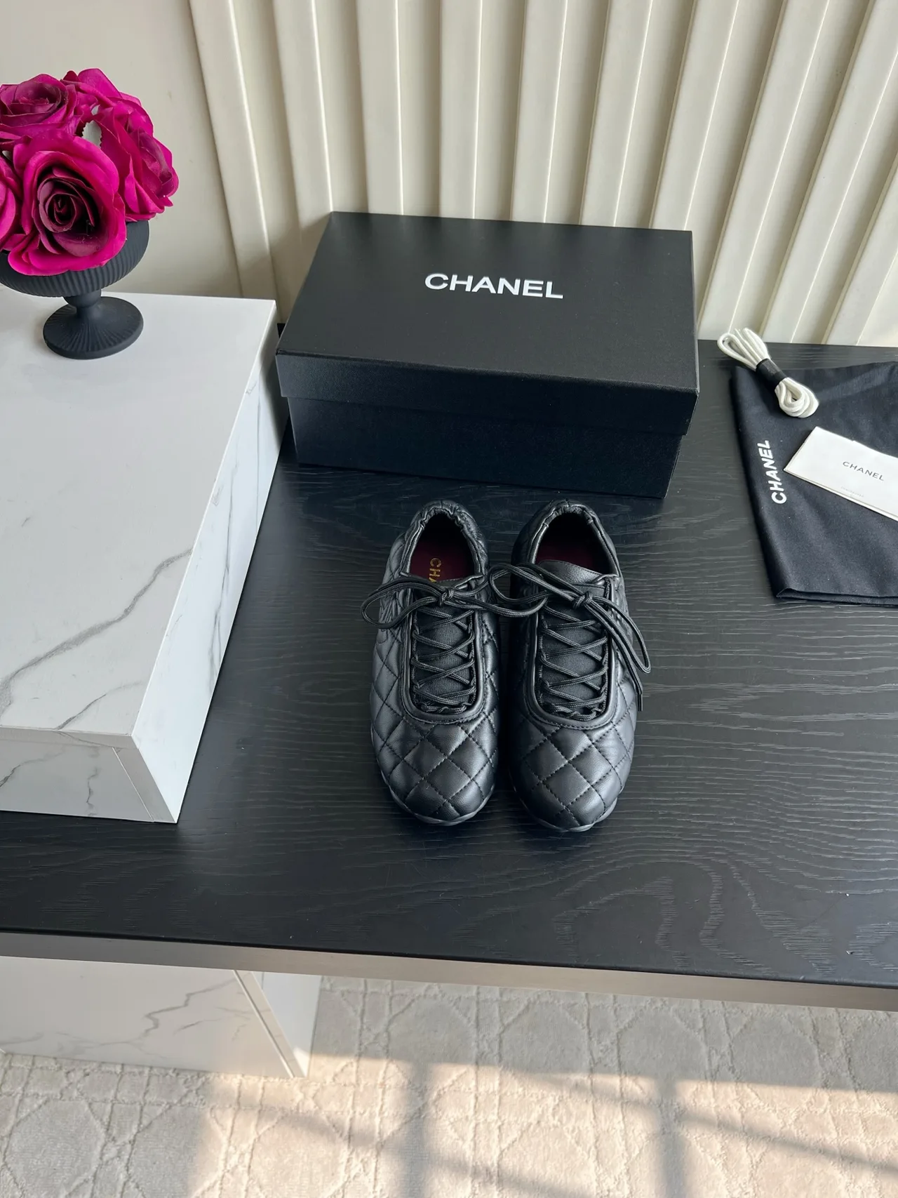 Chanel Sheepskin Smooth Sneakers in Black · view 2