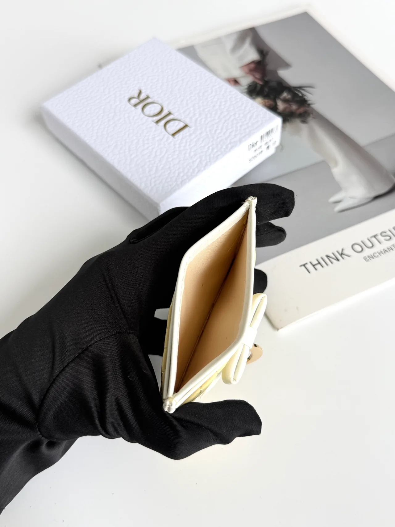Dior Lambskin Quilted Bow Cardholder in Yellow · view 4