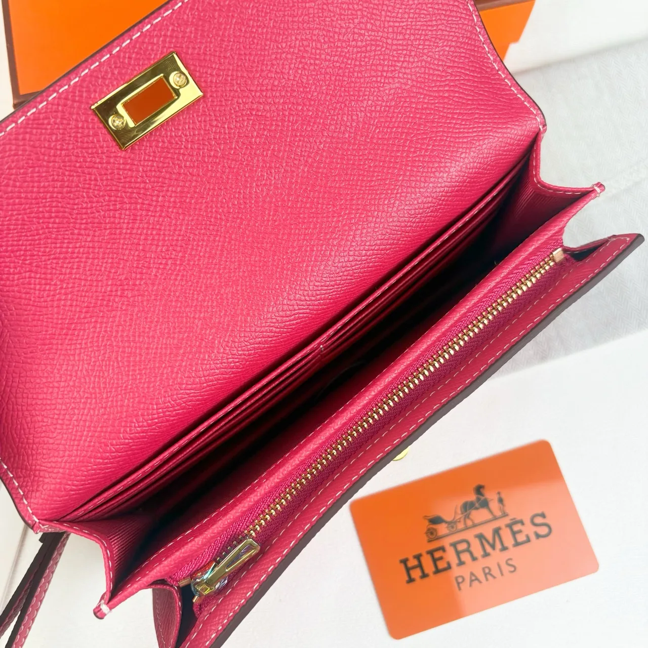 Hermes Wristlet Wallet in Pink & Brown · view 6