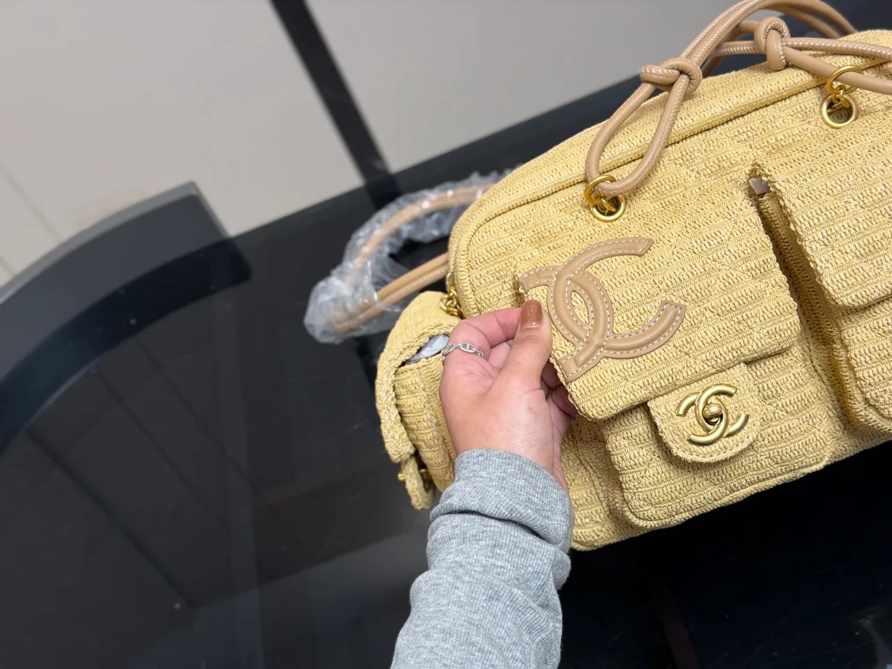 Chanel Denim Shoulder Bag in Yellow · view 7