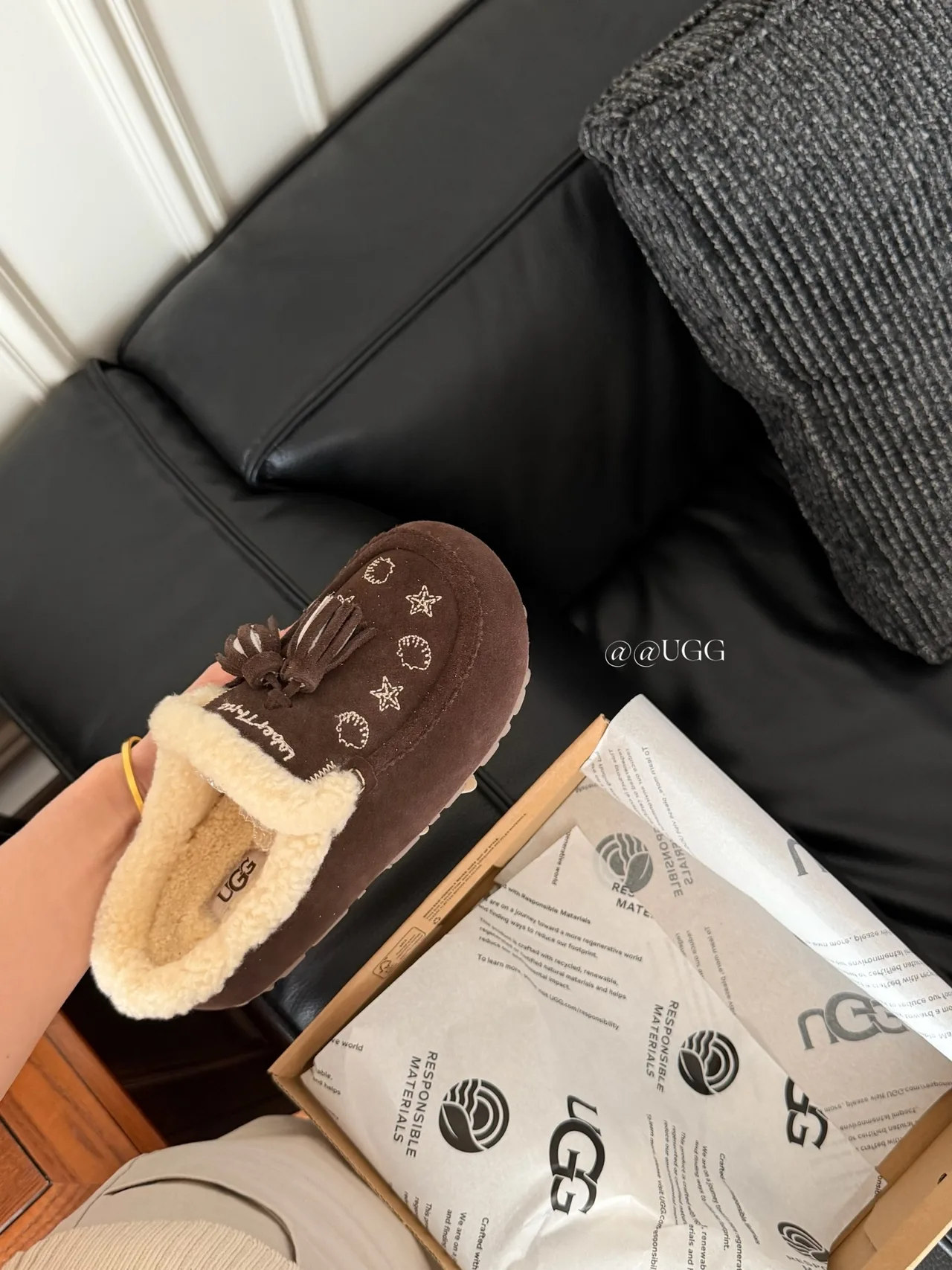 UGG Cowhide Slippers in Brown · view 7