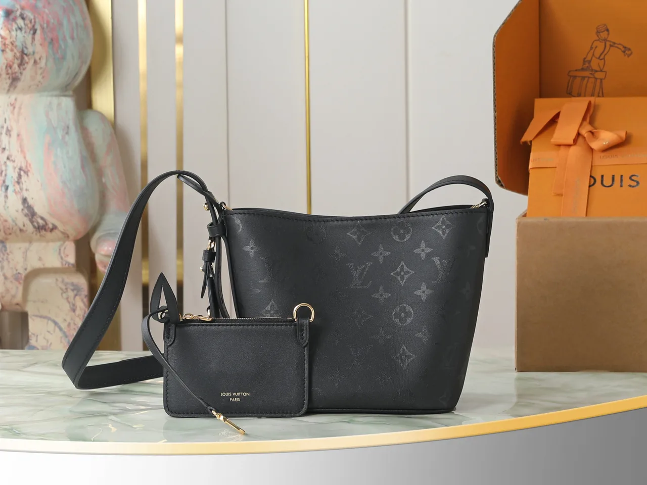 Louis Vuitton Cowhide All In BB bucket with pictured pouch in Black · view 1