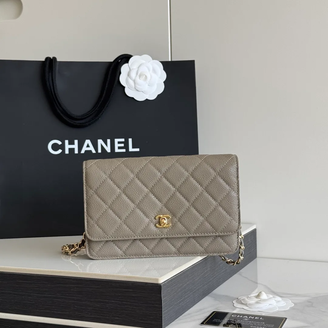 Chanel Quilted Caviar Calfskin Wallet on Chain in Grey · view 1