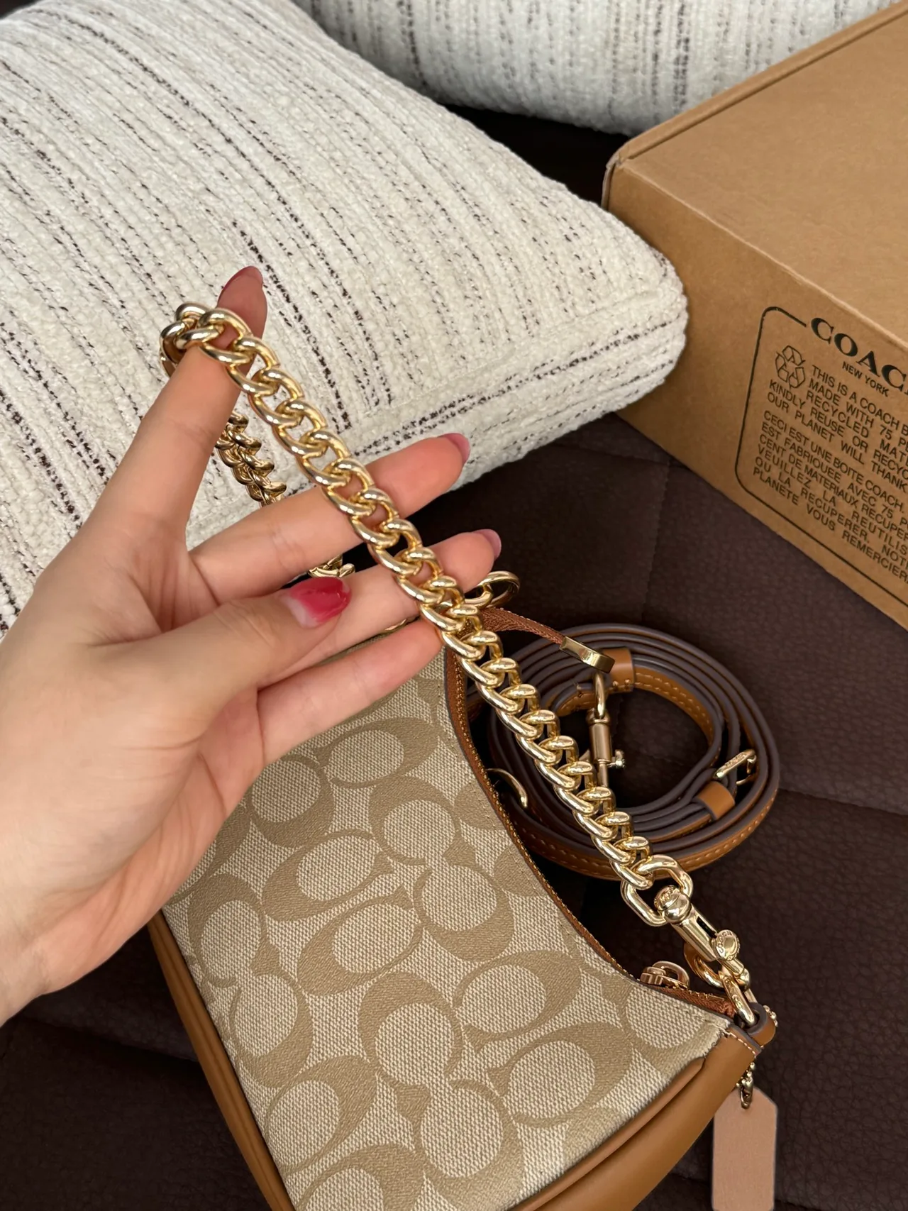 Coach Smooth Crescent Shoulder Bag in Beige · view 4