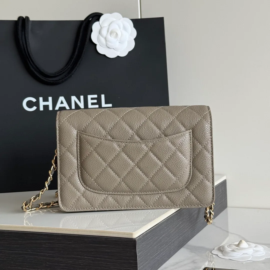 Chanel Quilted Caviar Calfskin Wallet on Chain in Grey · view 3