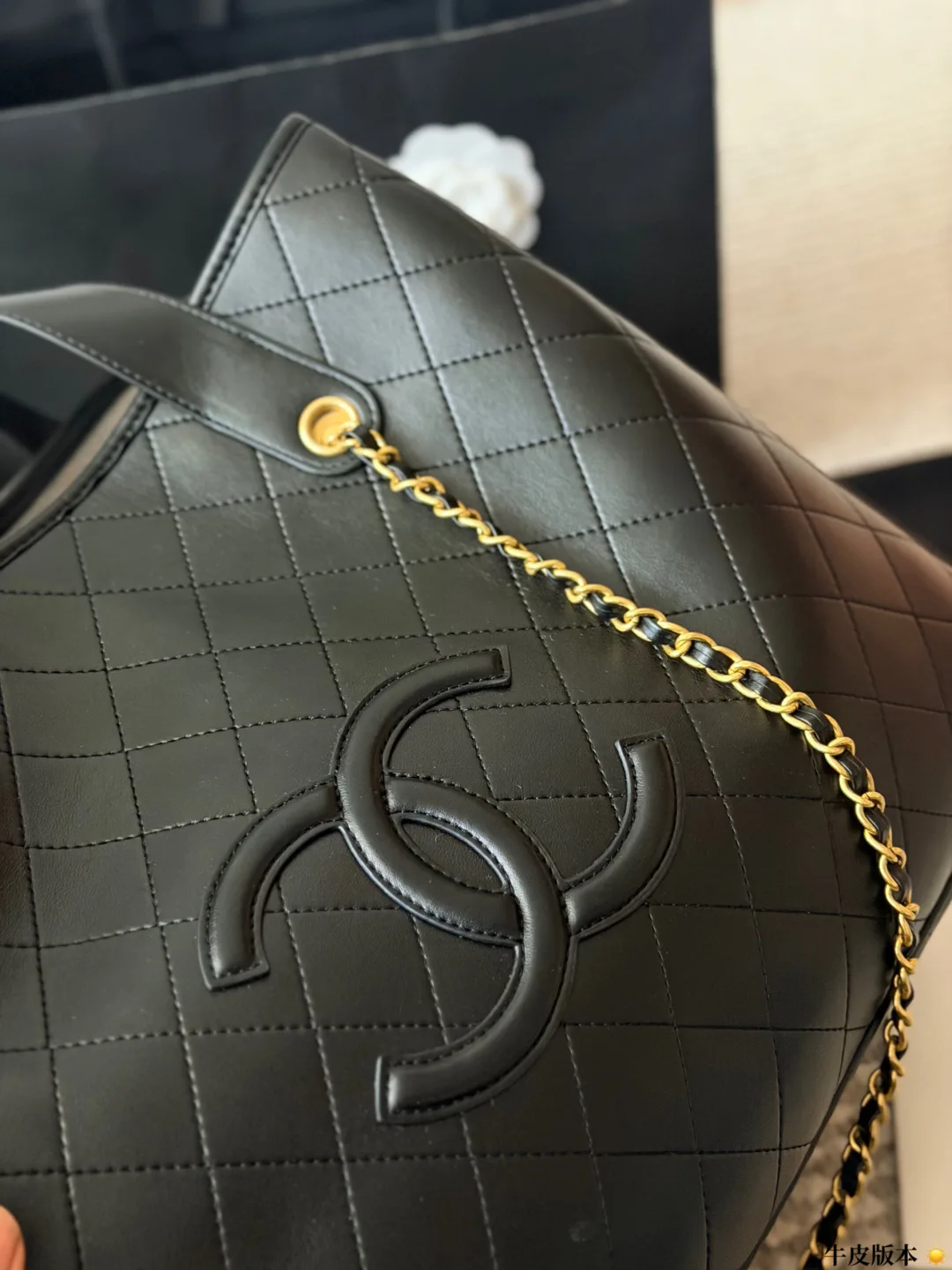Chanel Cowhide Quilted Tote in Black · view 8