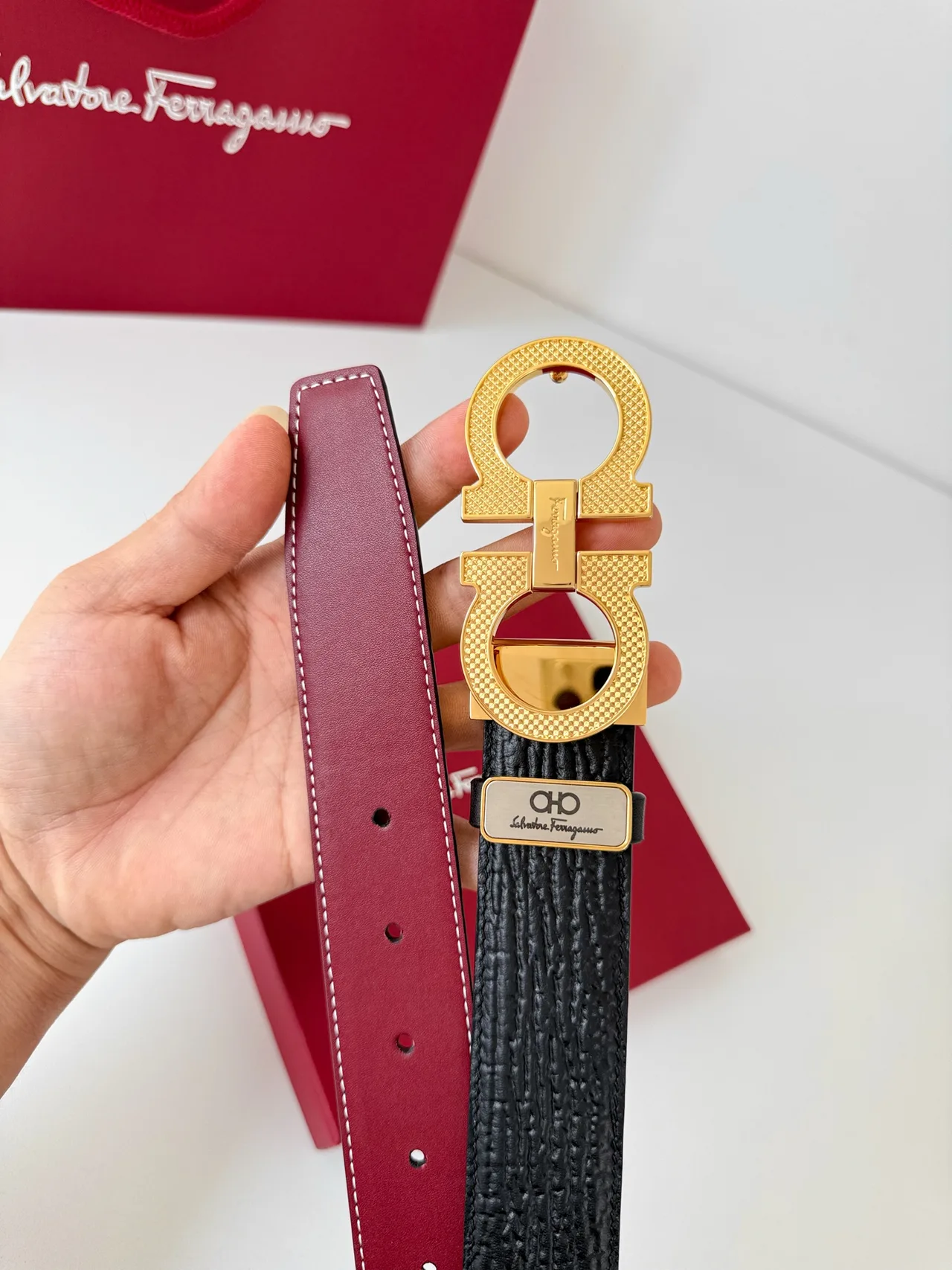 Ferragamo Reversible Gancini Belt in Black · view 7