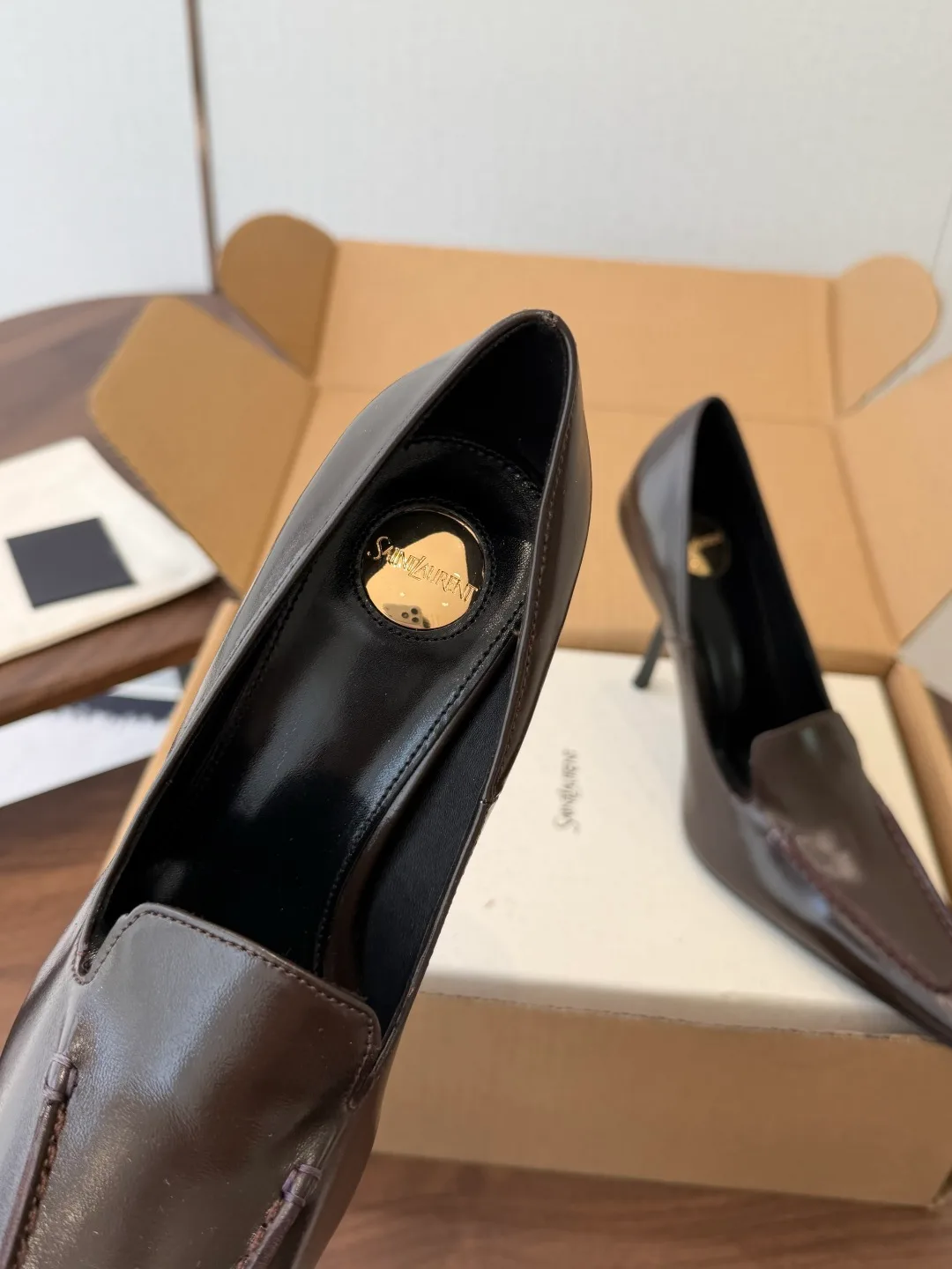 Saint Laurent Cowhide Pumps in Brown · view 7
