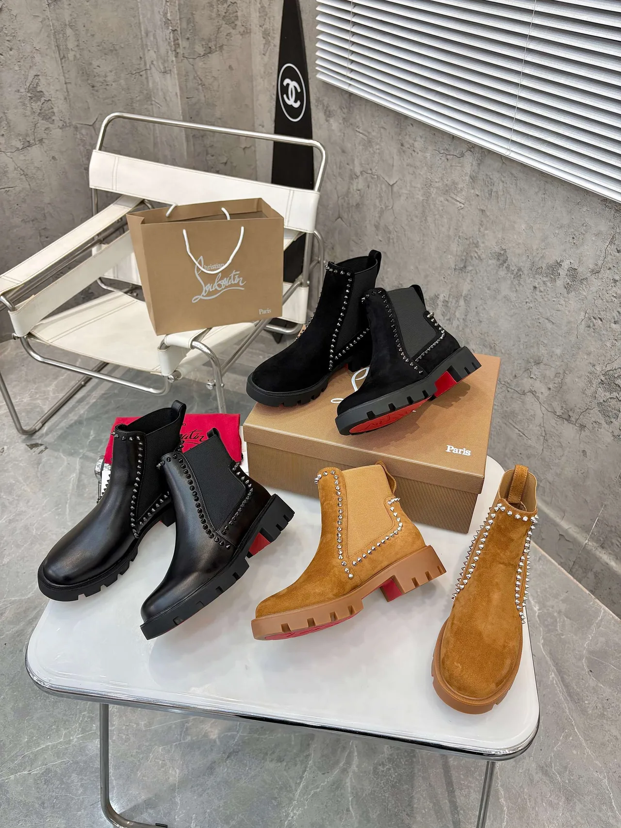Christian Louboutin Buckle Chelsea Boots in Black & Brown · view 2