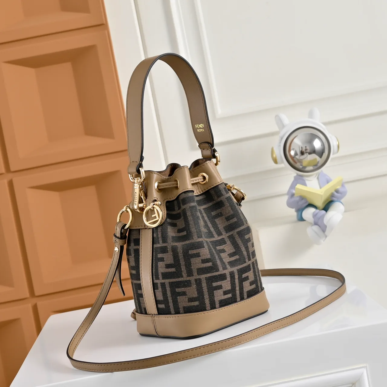 Fendi Calfskin Smooth Bucket Bag in Brown · view 2