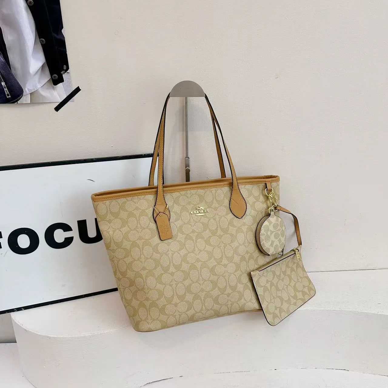 Coach Tote with Pouch in Black & Beige & Brown · view 3