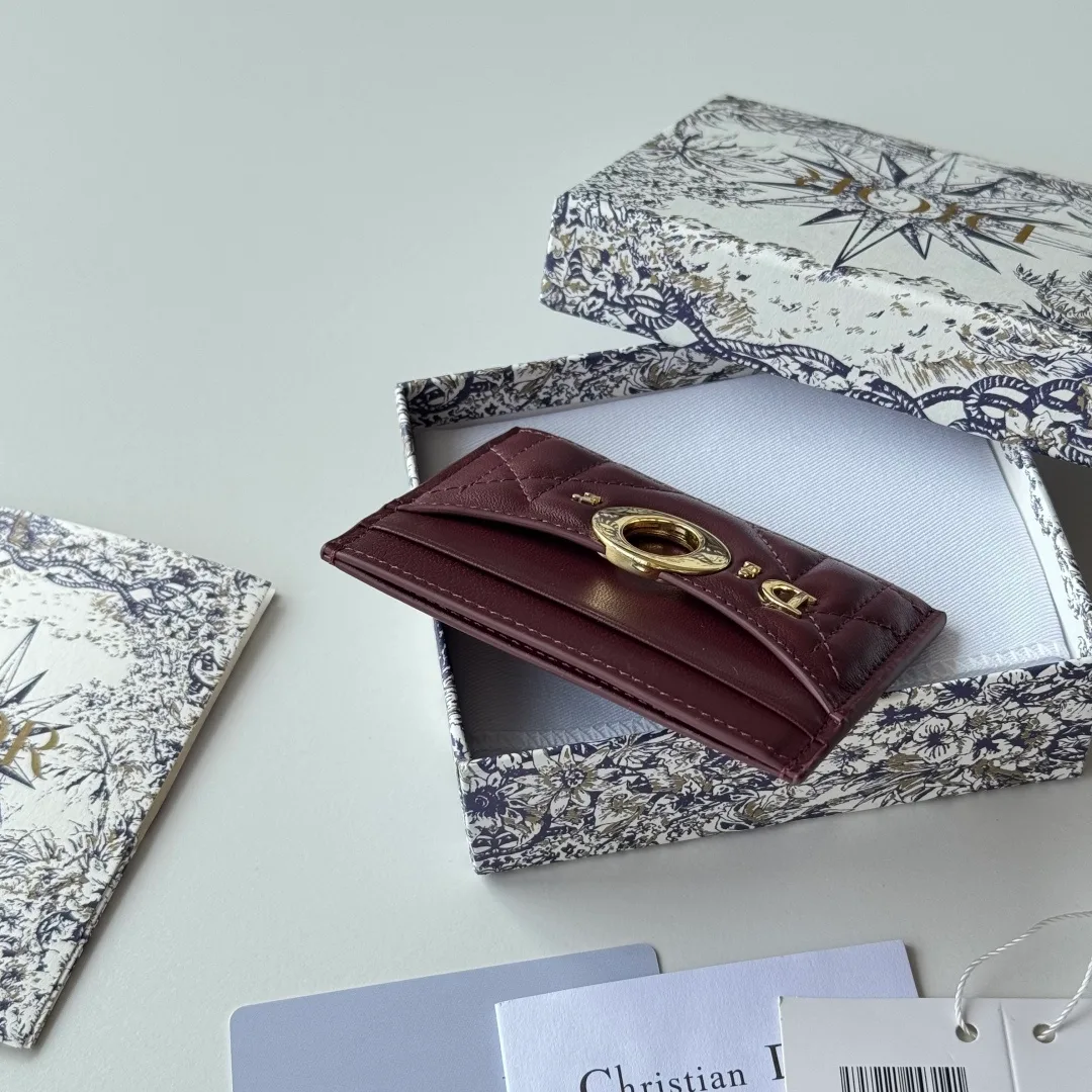 Dior Lambskin Quilted Letter Cardholder in Burgundy · view 5