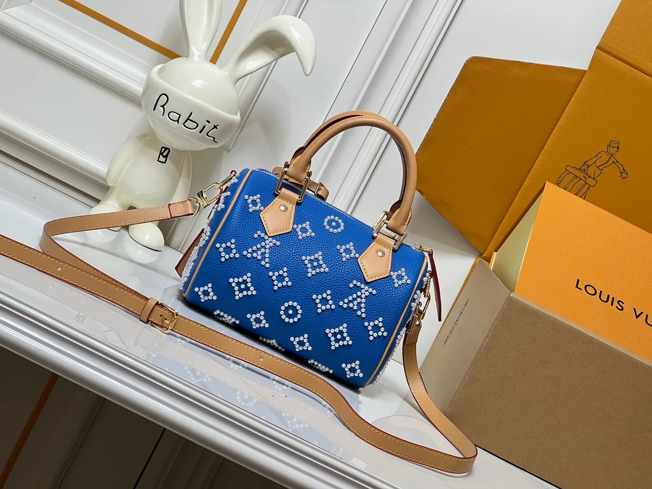 Louis Vuitton Calfskin Speedy Handbag in Blue · view 4