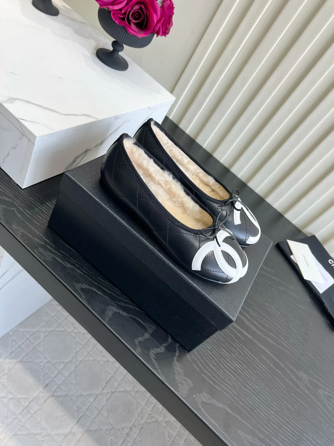 Chanel Sheepskin Quilted Flats in Black · view 3