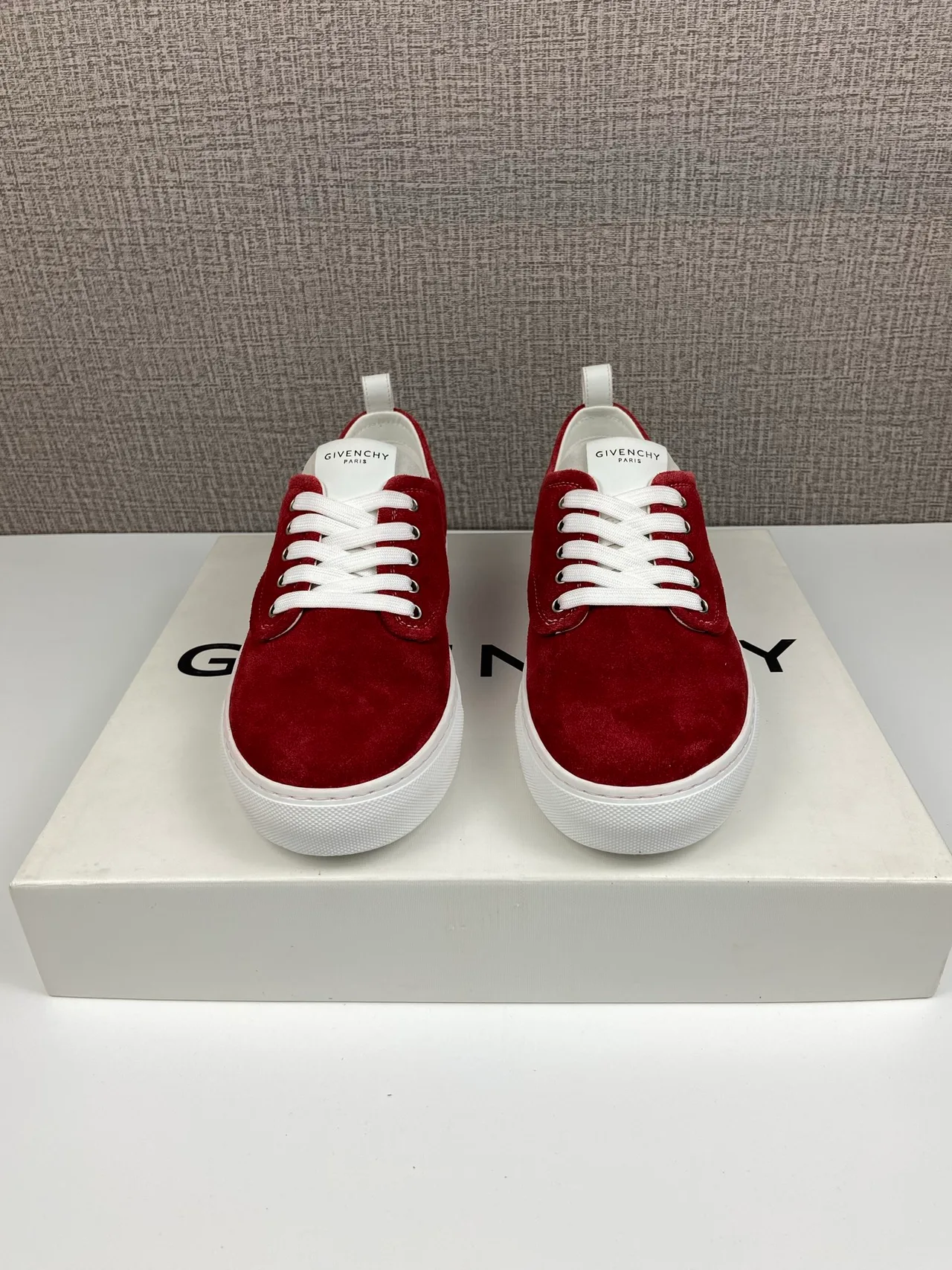 Givenchy Cowhide Suede-Look New City Sneakers in Burgundy · view 2