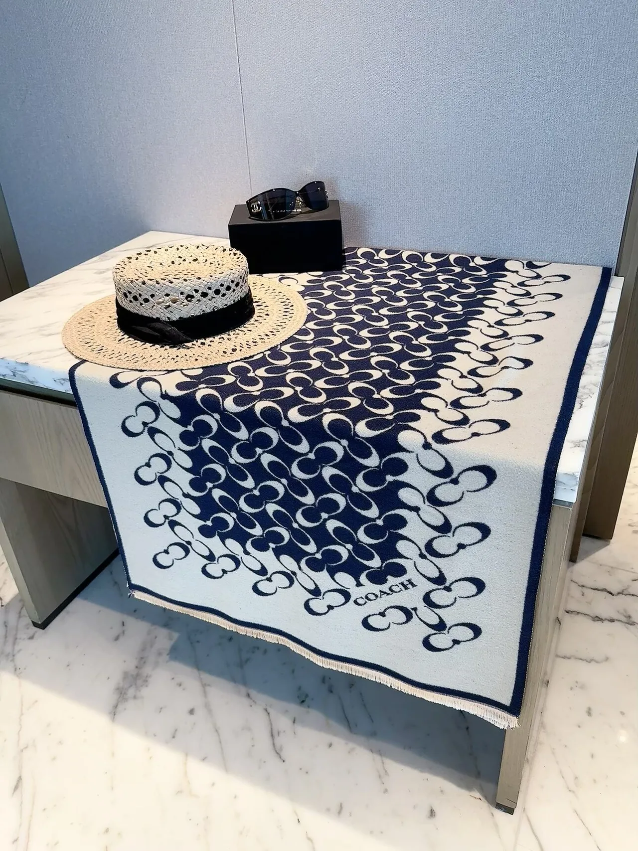Coach Reversible C Shawl in Blue · view 2