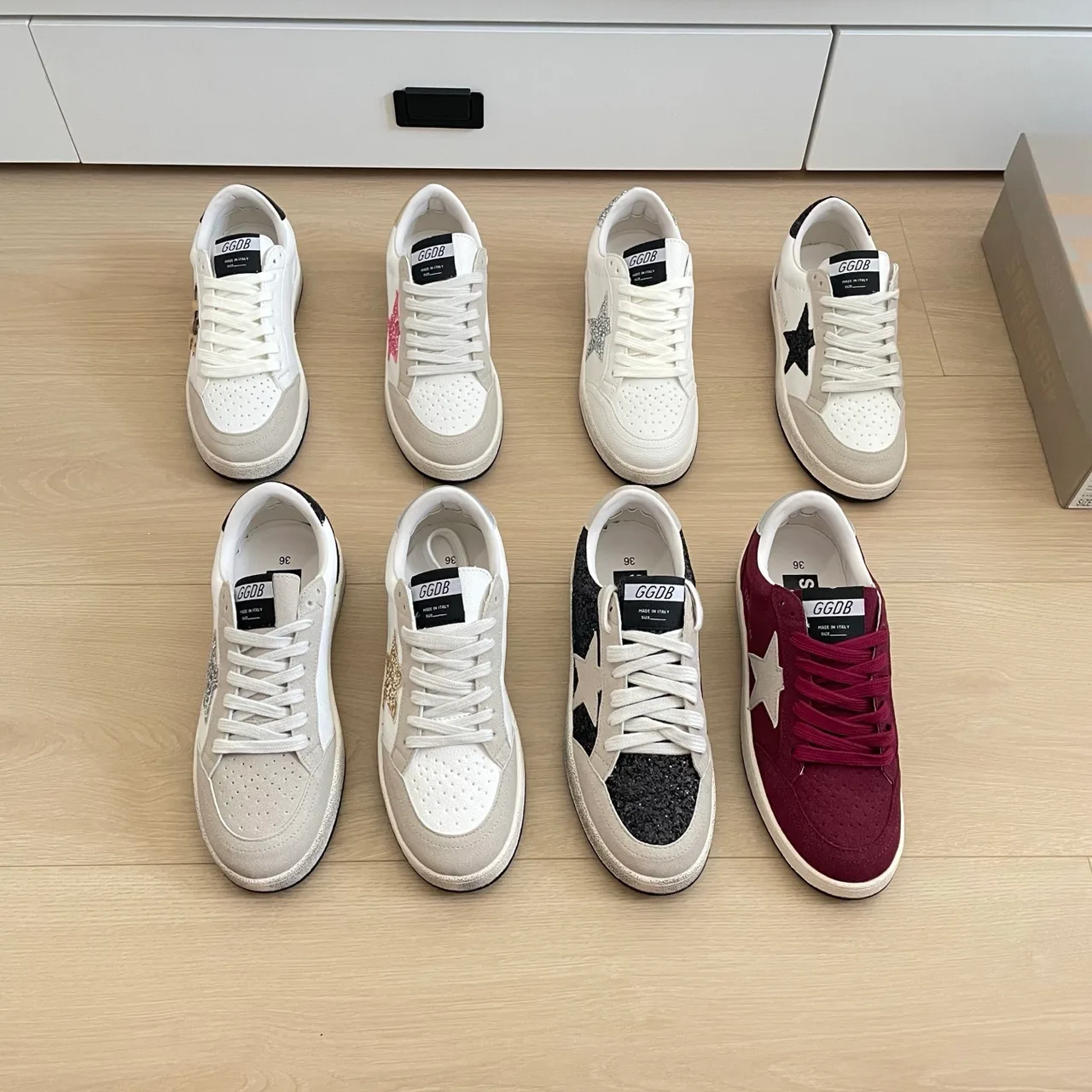 Golden Goose Star Low-Top Sneakers in White / Black / Burgundy · view 3