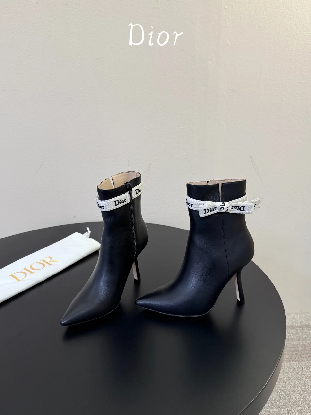 Dior Cowhide Glossy Pointed-Toe Ankle Boots in Black · view 3