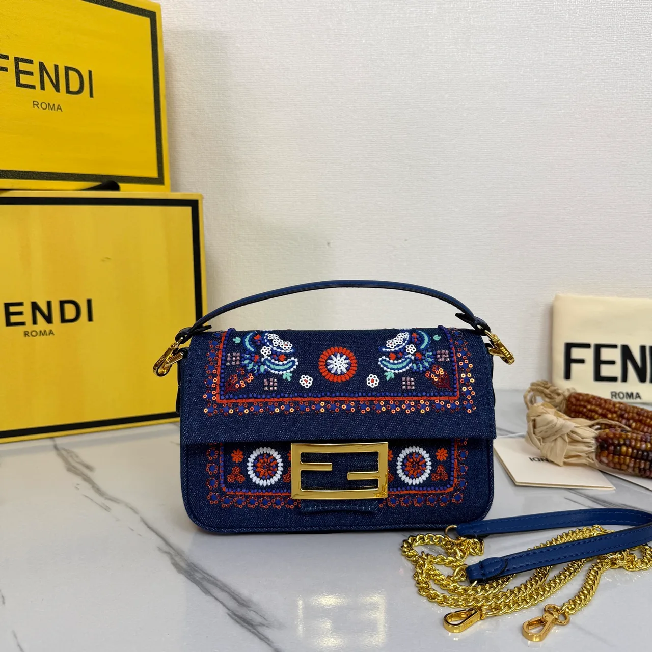 Fendi Embroidered Crossbody Bag in Blue · view 1