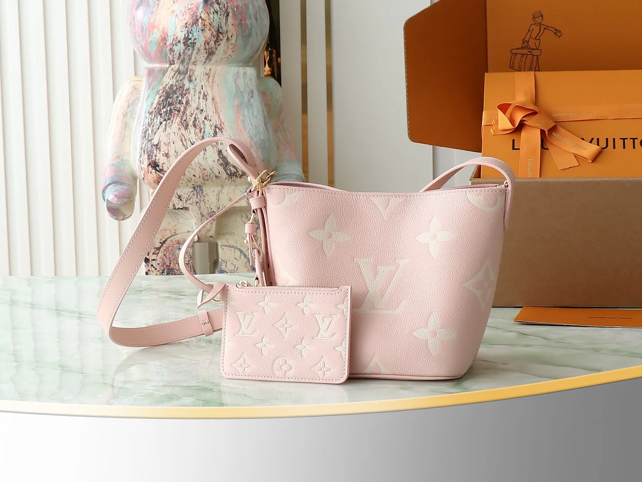 Louis Vuitton Canvas Bucket Bag with Pouch in Pink · view 1